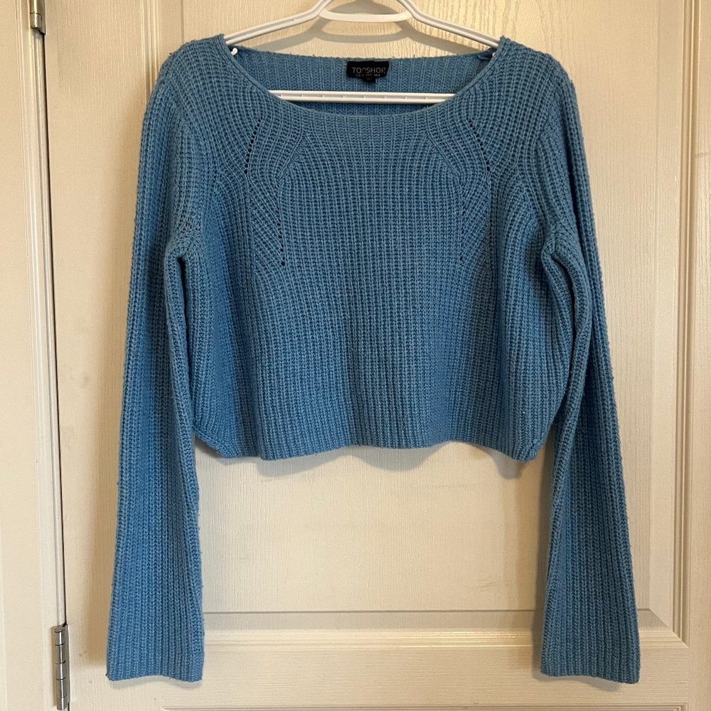 Topshop Blue Knit Cropped Sweater